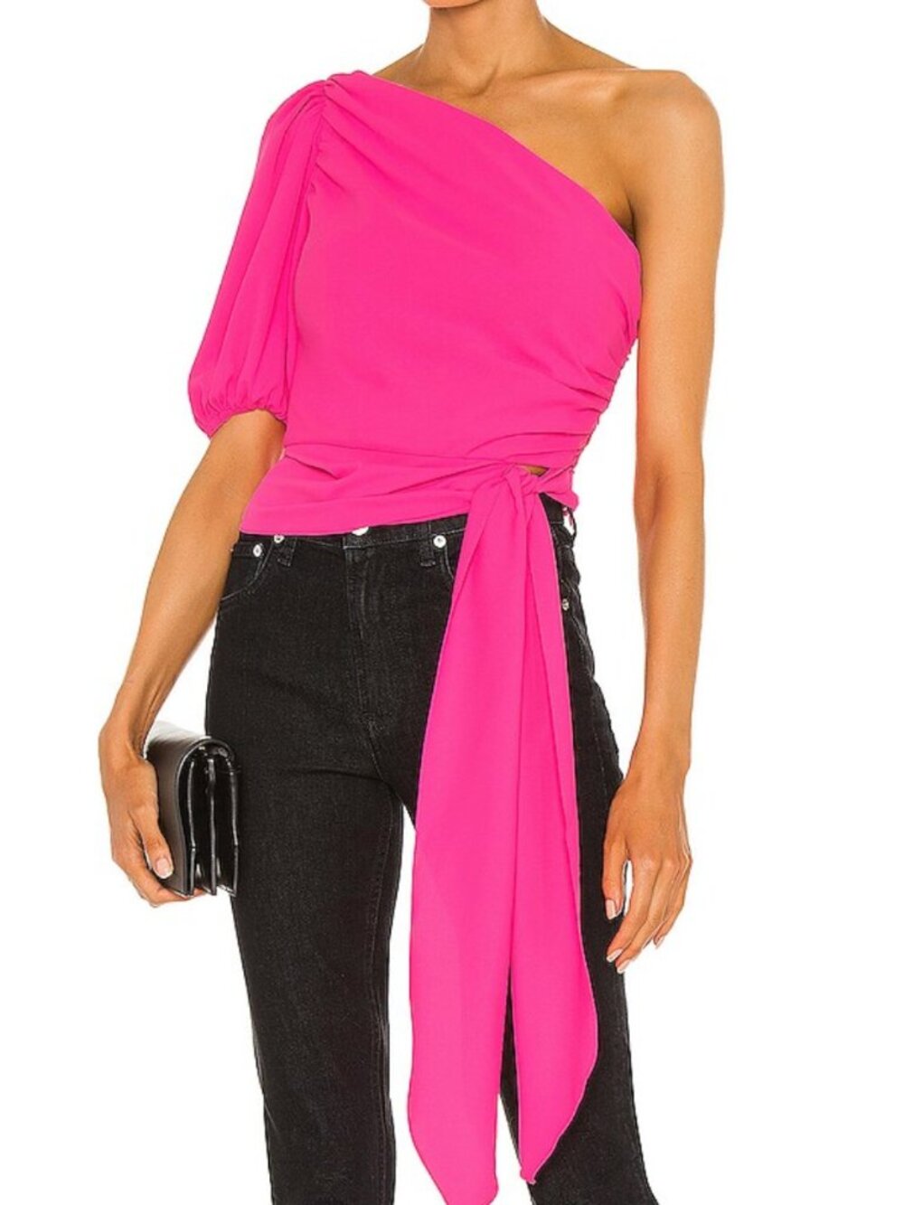 Amanda Uprichard Bexley Top Pink One Shoulder Crop Top